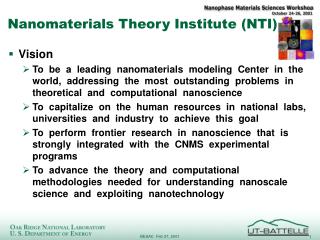 Nanomaterials Theory Institute (NTI)
