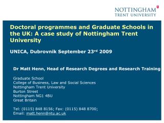 Dr Matt Henn, Head of Research Degrees and Research Training Graduate School