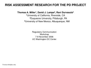 RISK ASSESSMENT RESEARCH FOR THE PD PROJECT