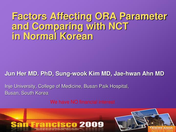 factors affecting ora parameter and comparing with nct in normal korean