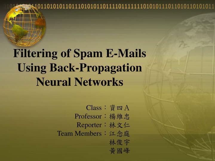 filtering of spam e mails using back propagation neural networks