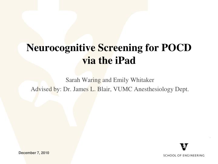 neurocognitive screening for pocd via the ipad