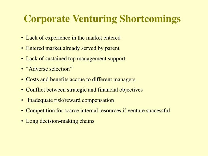 corporate venturing shortcomings