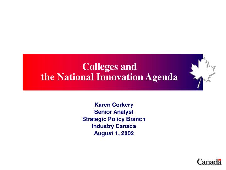 karen corkery senior analyst strategic policy branch industry canada august 1 2002