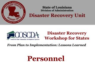 Disaster Recovery Workshop for States