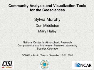 Community Analysis and Visualization Tools for the Geosciences