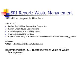 SRI Report: Waste Management