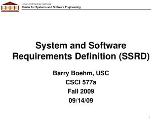 System and Software Requirements Definition (SSRD)