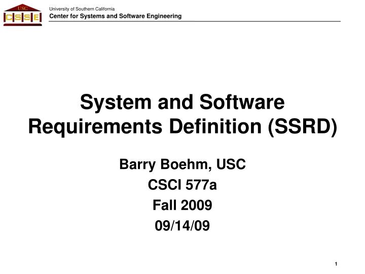 system and software requirements definition ssrd
