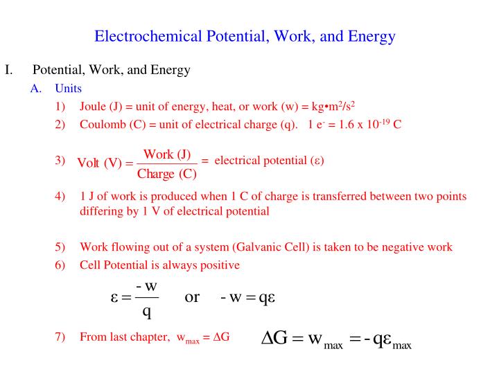 electrochemical potential work and energy