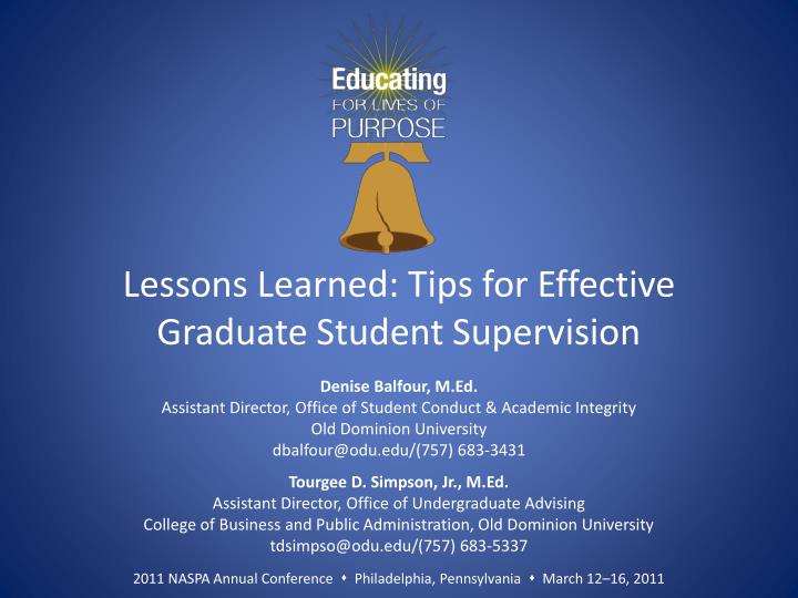 lessons learned tips for effective graduate student supervision