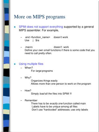 More on MIPS programs