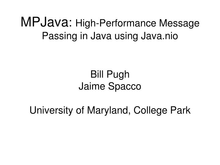 bill pugh jaime spacco university of maryland college park