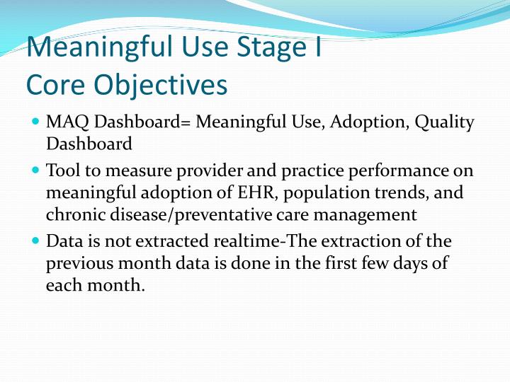 meaningful use stage i core objectives