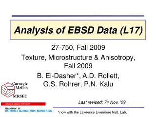 Analysis of EBSD Data (L17)
