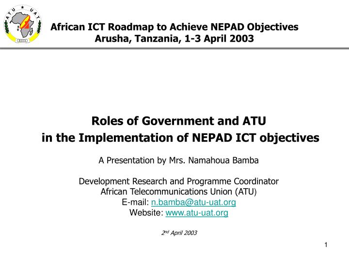 african ict roadmap to achieve nepad objectives arusha tanzania 1 3 april 2003