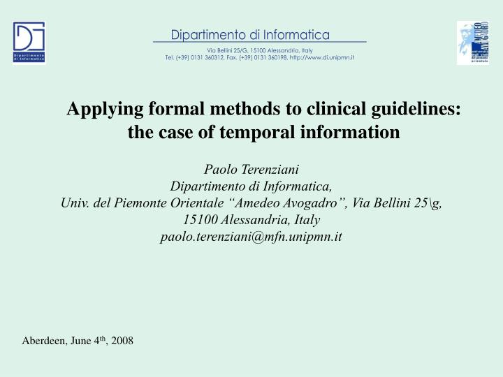 applying formal methods to clinical guidelines the case of temporal information
