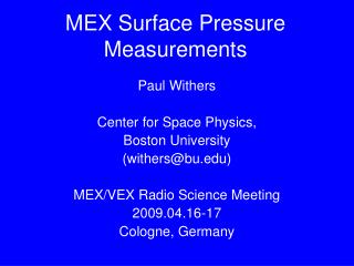 MEX Surface Pressure Measurements