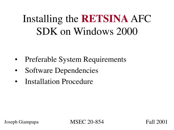 installing the retsina afc sdk on windows 2000