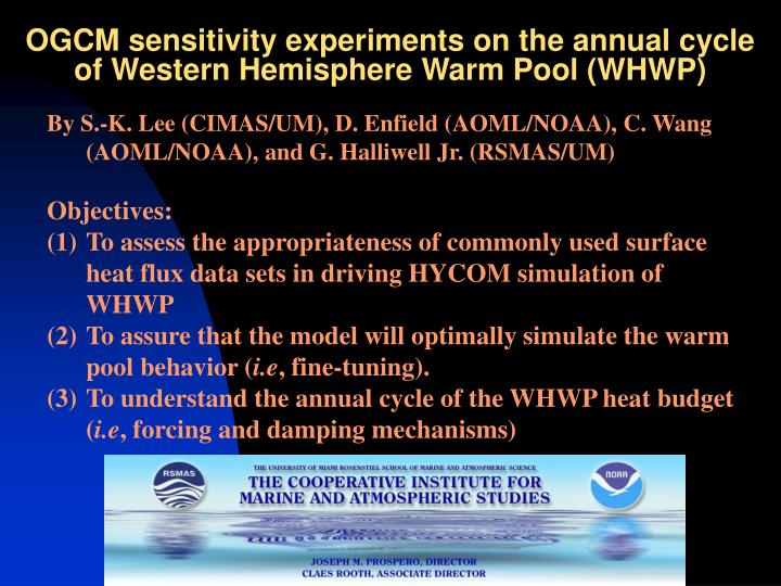 ogcm sensitivity experiments on the annual cycle of western hemisphere warm pool whwp