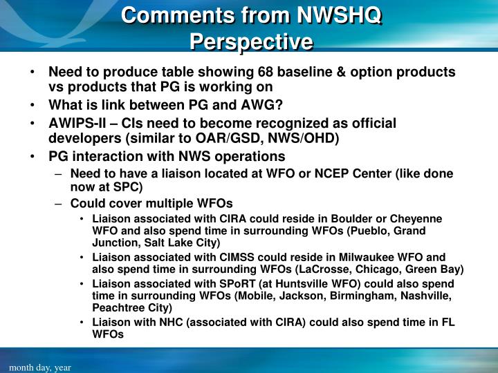 comments from nwshq perspective