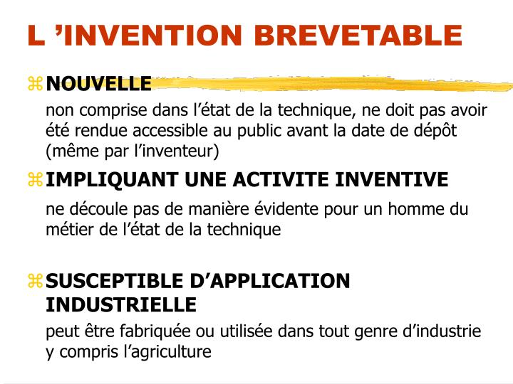 l invention brevetable