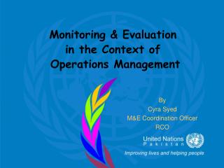 Monitoring &amp; Evaluation in the Context of Operations Management