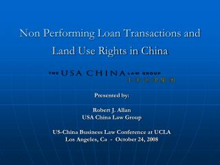 Non Performing Loan Transactions and Land Use Rights in China