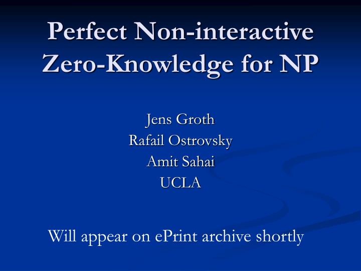 perfect non interactive zero knowledge for np