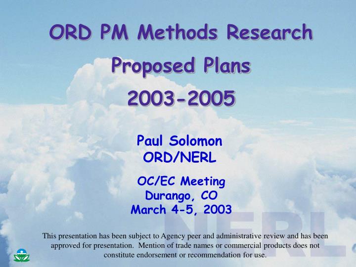 ord pm methods research proposed plans 2003 2005