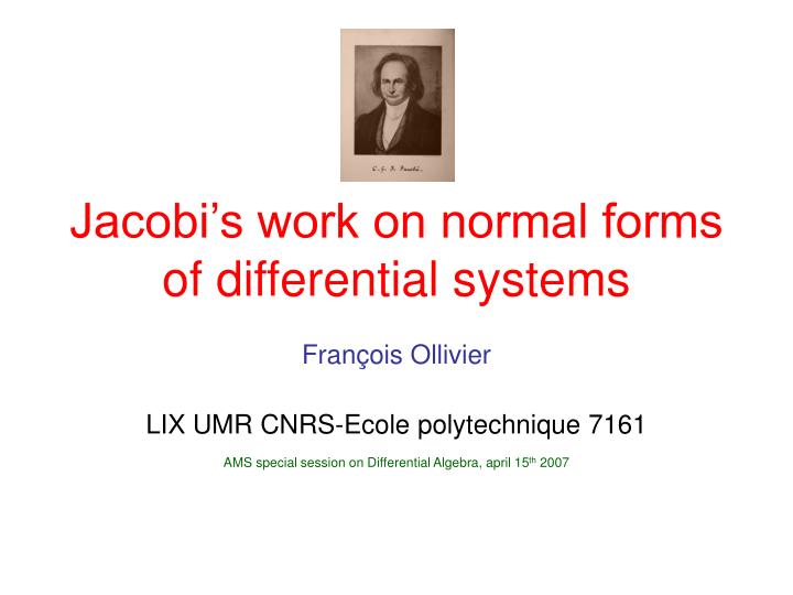jacobi s work on normal forms of differential systems