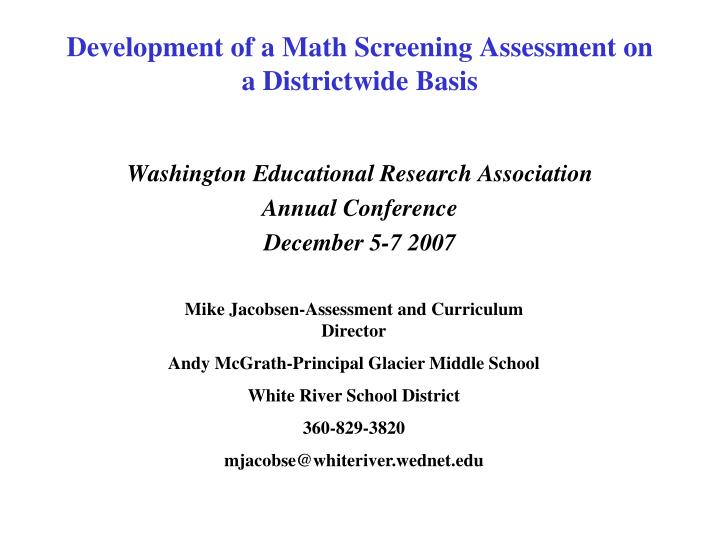 development of a math screening assessment on a districtwide basis