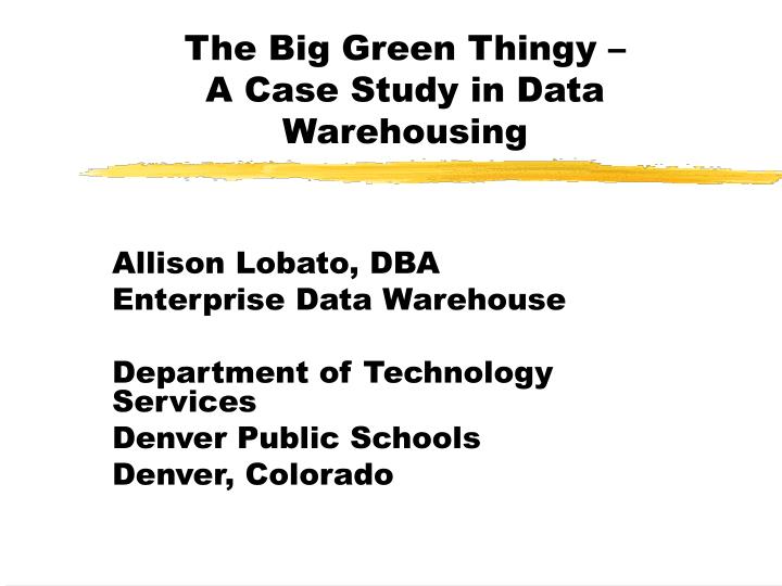 the big green thingy a case study in data warehousing