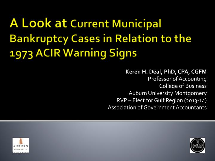 a look at current municipal bankruptcy cases in relation to the 1973 acir warning signs