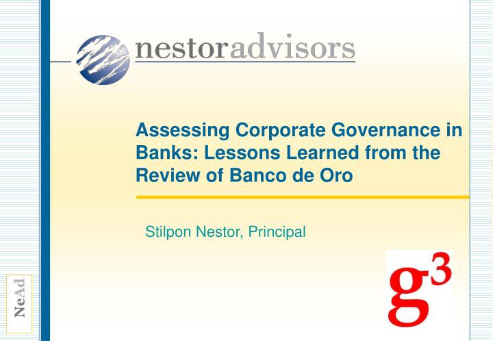 assessing corporate governance in banks lessons learned from the review of banco de oro