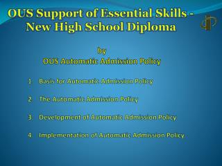 OUS Support of Essential Skills - New High School Diploma