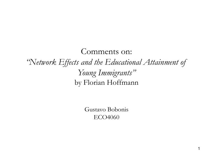 comments on network effects and the educational attainment of young immigrants by florian hoffmann