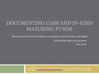 Documenting Cash and In-Kind Matching Funds