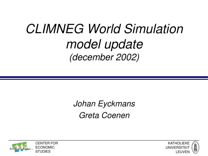 climneg world simulation model update december 2002