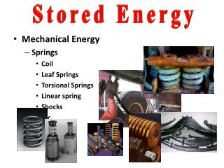 Mechanical Energy Springs Coil Leaf Springs Torsional Springs Linear spring Shocks etc.