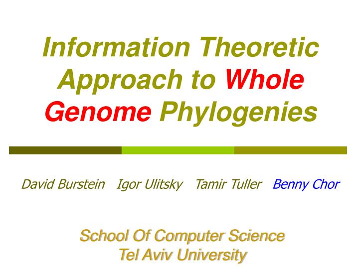 information theoretic approach to whole genome phylogenies
