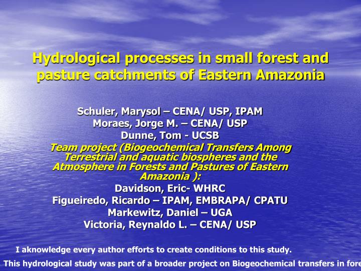 hydrological processes in small forest and pasture catchments of eastern amazonia