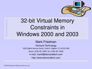 32-bit Virtual Memory Constraints in Windows 2000 and 2003
