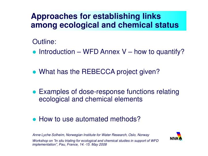 approaches for establishing links among ecological and chemical status