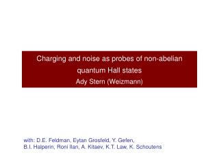 Charging and noise as probes of non-abelian quantum Hall states Ady Stern (Weizmann)