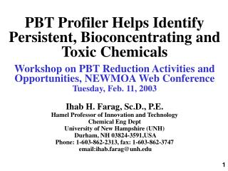 PBT Profiler Helps Identify Persistent, Bioconcentrating and Toxic Chemicals