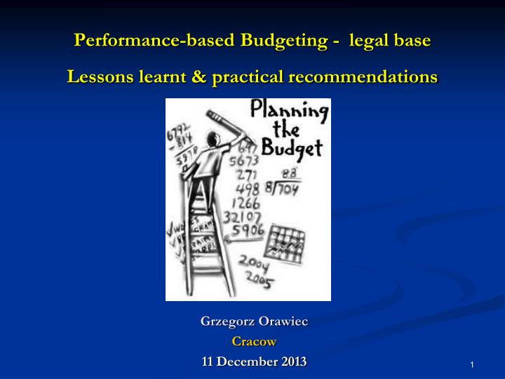 p erformance based b udgeting legal base lessons learnt practical recommendations