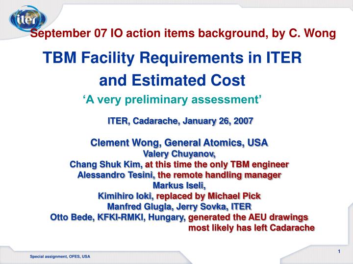 tbm facility requirements in iter and estimated cost a very preliminary assessment