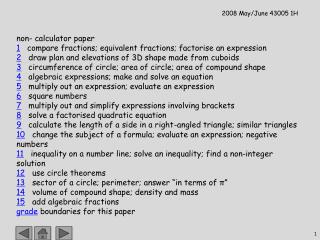 non- calculator paper 1 compare fractions; equivalent fractions; factorise an expression
