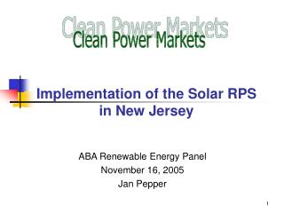 Implementation of the Solar RPS in New Jersey